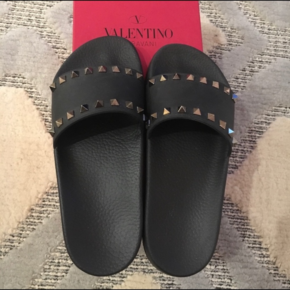 Valentino Rockstud Slides Sandals